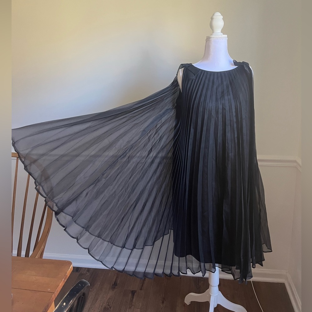 Saks Fifth Avenue Black Pleated Chiffon Mini Dress